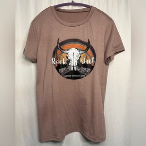 NWOT Brown Graphic T-Shirt with Bull Design Size Small